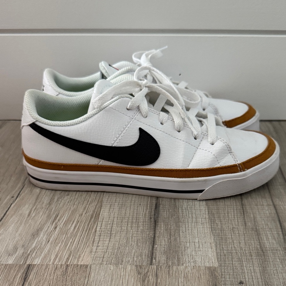 Nike Court Legacy - White and Black Sneakers with Tan Accents